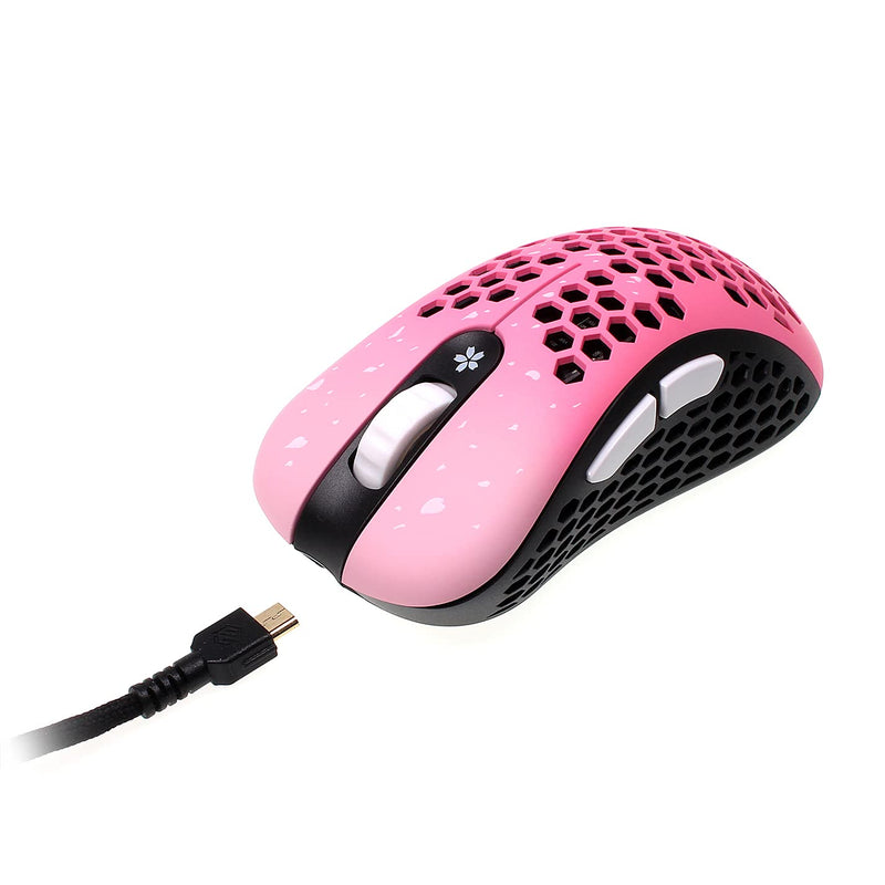 Skoll Mini SK-S Sakura 50g Ultralight Weight Honeycomb Design Ergonomic Gaming Mouse with 3389 Sensor - PTFE Skates - 16,000DPI - Detachable Cable (Pink)