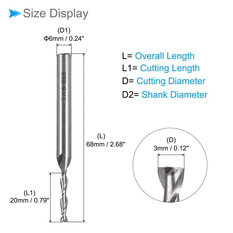 CoCud 2 Spiral Groove Router Bit 3mm Diameter 20mm Length High Speed Steel Straight Cutter with Storage Box - (Applications: for Plywood, Hardwood, Plastic)