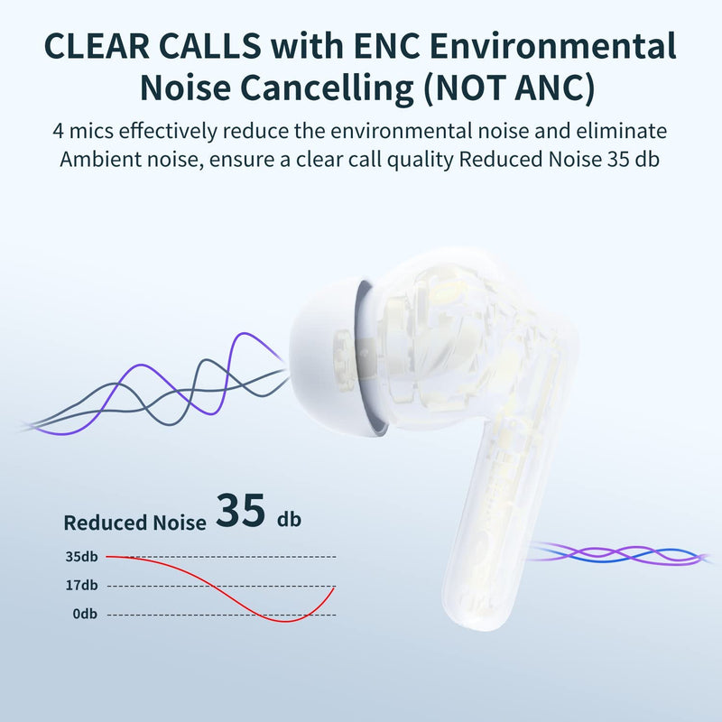 A40 Pro Wireless Earbuds, 50Hrs Playtime Bluetooth Earbuds Built in Noise Cancellation Mic with Charging Case, Bluetooth Headphones with Stereo Sound, IPX7 Waterproof Ear Buds for iPhone