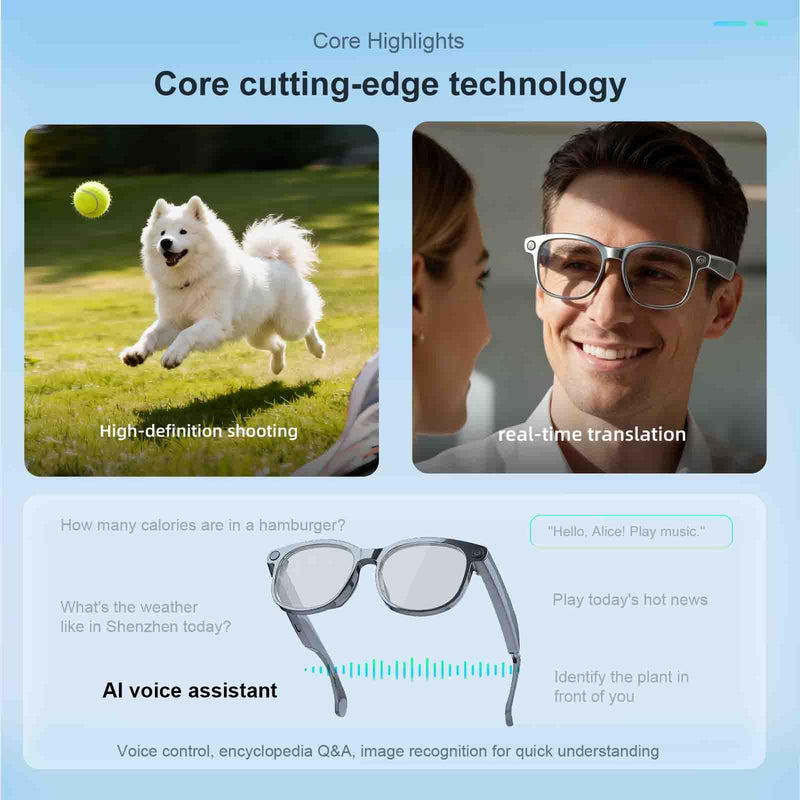 2026 AI Glasses with Anti-Shake 8MP Camera & 1080P HD Video Recording, Smart Glasses for Adults,with Translation, AI Voice Assistant,Object Recognition, Conferences Recording