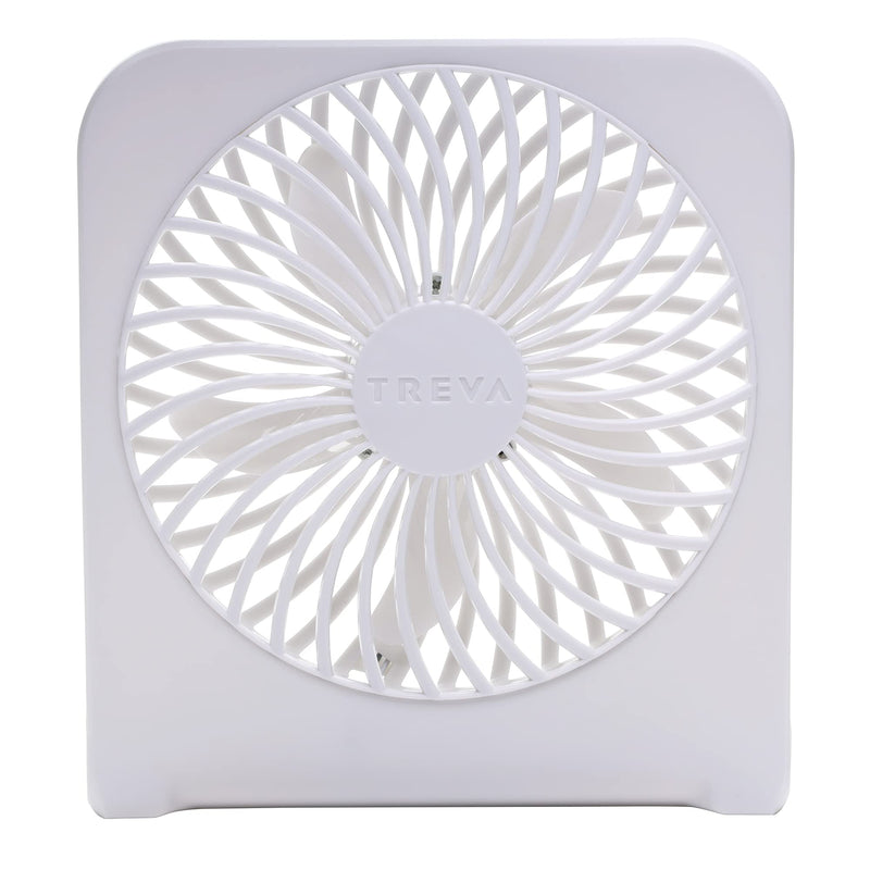 Treva 5-Inch USB And Battery Powered Desk Fan, With 2 Cooling Speeds And Adjustable Tilt (White)