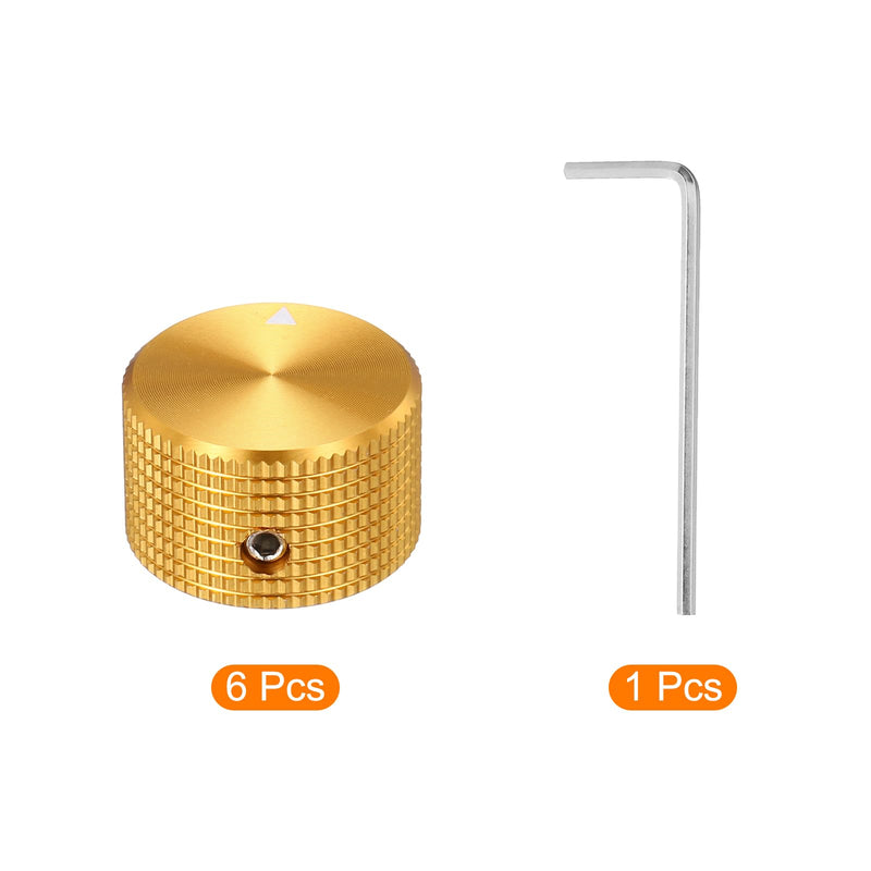 MECCANIXITY 6 Pcs Aluminium Potentiometer Knobs, 1/4" (6mm) Universal Volume Tone Control Knobs for Guitar, Bass, Grid 5/8" Gold