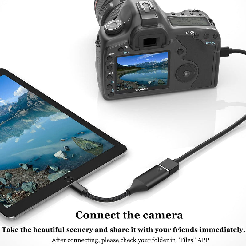 IVSHOWCO USB Camera Adapter for iPhone, USB OTG Cable Adapter for iPad Supports USB Flash Drive, Card Reader, Mouse, Keyboard, MIDI... Black