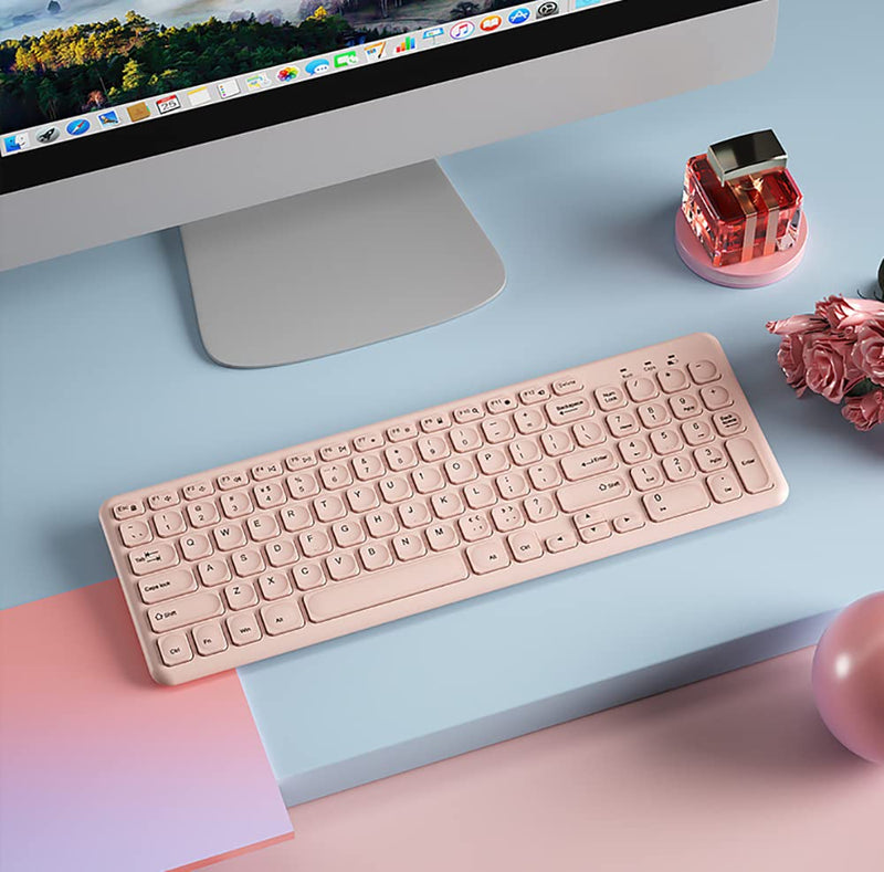 Wireless Keyboard and Mouse Combo,JieruiDeng 2.4Ghz USB Cordless Slim Silent Keyboard and Mouse Kit Home Office Game Use for Computer,Laptop,PC Desktops,Mac (Pink) Pink