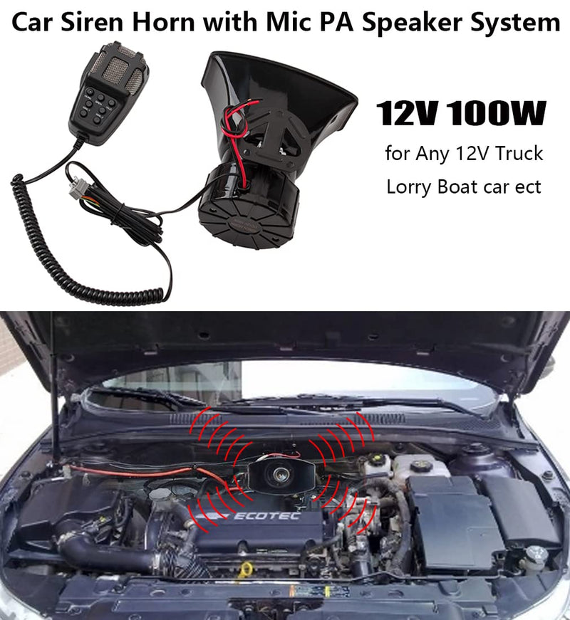 [AUSTRALIA] - Alarm Horn Siren PA Speaker Mic System,BANHAO 100w 12v 7 Sound Loud Car Alarm Police Horn Police Car Siren Horn Speaker System Emergency Amplifier Alarm Kit Horn for 12V Truck Lorry Boat Car 
