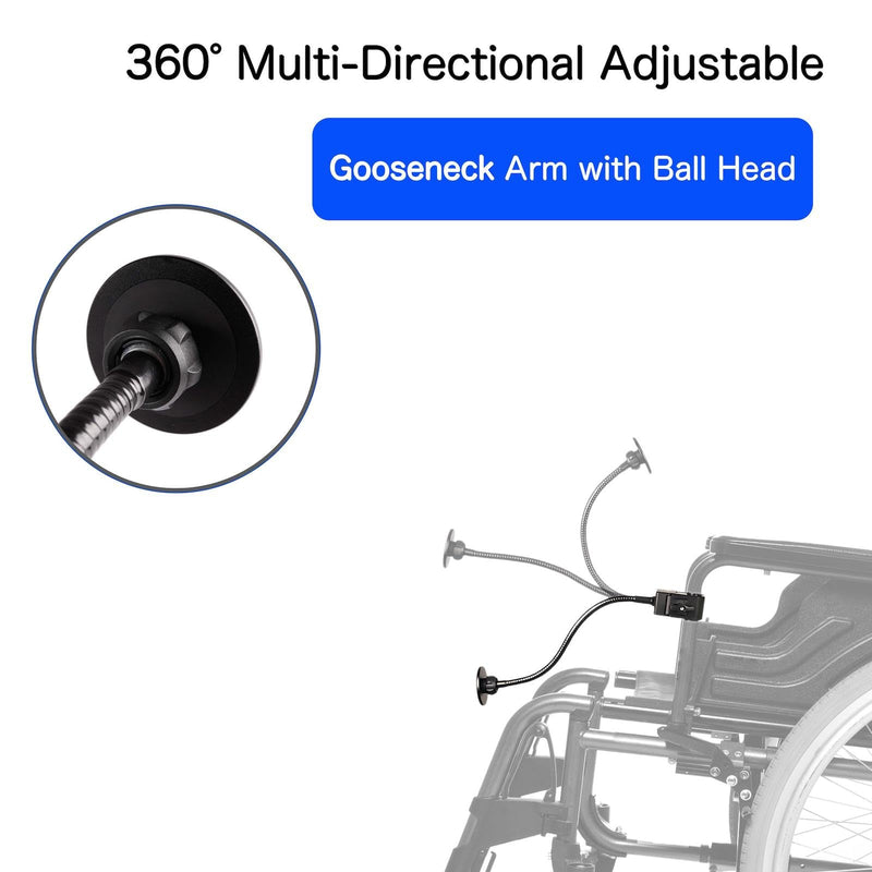 Wheelchair Magnetic Phone Holder - Adjustable Gooseneck with Angle Lock, Compatible with iPhone 16/15/14/13/12 Pro Max Series, iPad & Magnetic Phone Cases (12 Inch) 12 Inch
