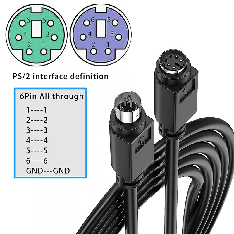 [AUSTRALIA] - PS/2 Cable 6ft - Shielded Mini DIN 6-Pin Male to Male for PC Mouse & Keyboard - Black (PS/2 M/M 6FT 2M) 