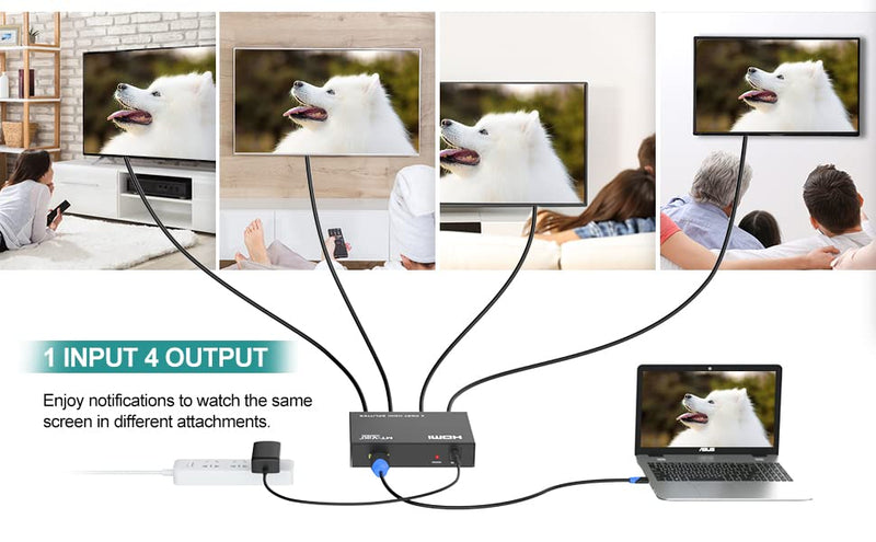 MT-ViKI HDMI Splitter 1 in 4 Out, 1x4 Power HDMI Splitter 4 Ports w/AC Adapter, 4Kx2K@30Hz 3D Full HD Distributor for PS4 Fire Stick HDTV