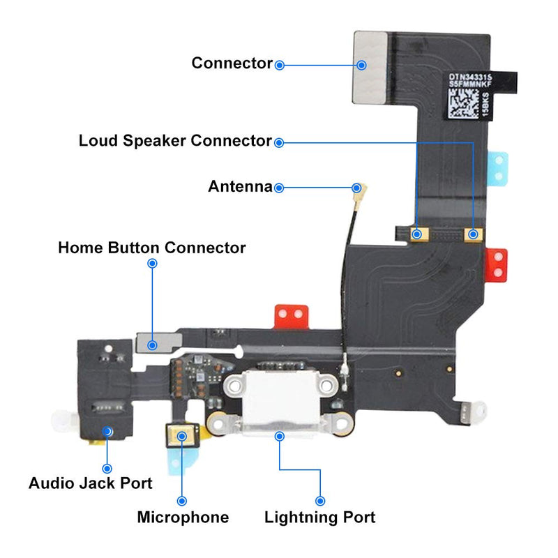 MMOBIEL Dock Connector Compatible with iPhone SE 2016 - Charging Port Flex Cable - Headphone Port/Microphone/Antenna Replacement only Compatible with iPhone SE 2016 - Incl. Screwdrivers - White