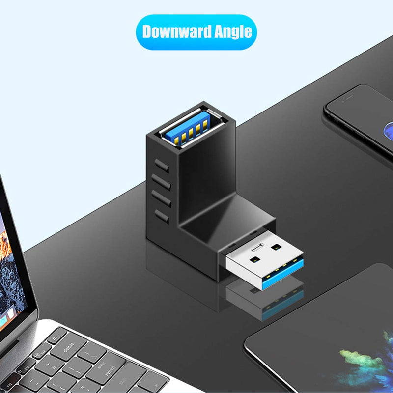 Warmstor 4-Pack USB 3.0 Male to Female Adapter 90 Degree Up Angle and Down Angle USB Cable Extender Connector - Upgraded Version Max 2A Charging Speed