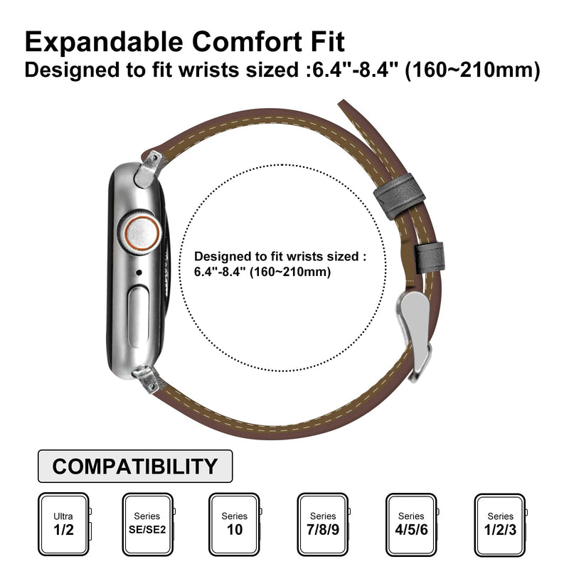 2 Pack Leather Band(Pink,Grey) Compatible with Apple Watch Bands for Women Men 49mm 46mm 45mm 44mm 42mm 41mm 40mm 38mm, Soft Leather Replacement Strap for iWatch Ultra SE Series 10 9 8 7 6 5 4 3 2 1