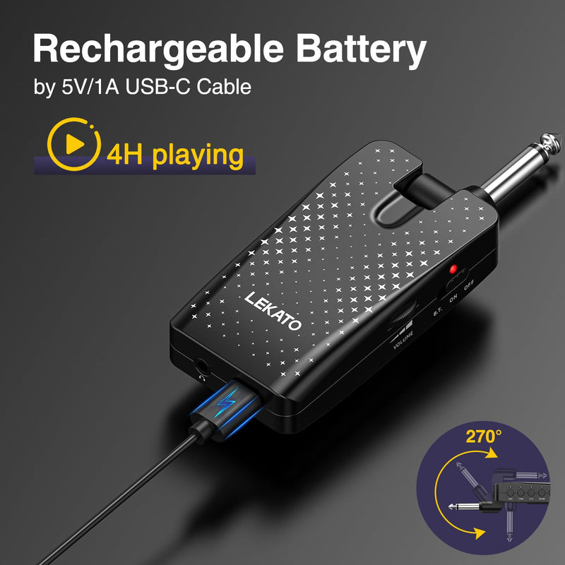 Guitar Headphone Amp, LEKATO Headphones Amplifier for Electric Guitar and Bass, Features 28 Drum Grooves, 14 Effects, 14 Amp Models, Built-in Bluetooth Streaming, OTG Recording, USB Rechargeable Black-Stars