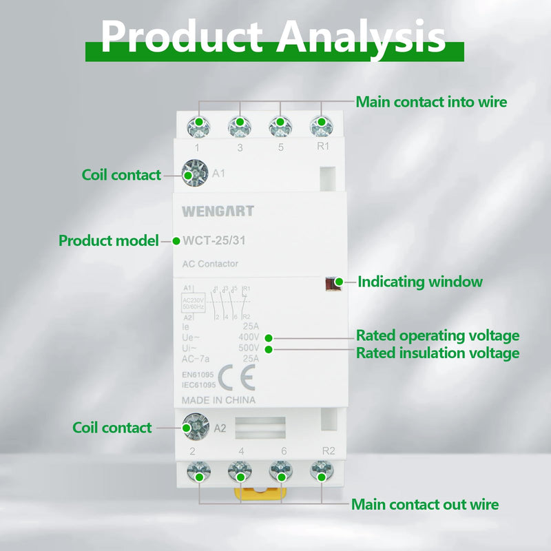 Wengart Household Contactor WCT-25, 3NO1NC, AC230V 25A, Precise Control, High Efficiency and Energy Saving Improve the Efficiency of the Electrical System