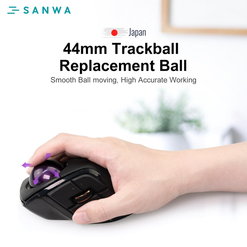 SANWA 2PCS Trackball 44mm/1.73in, Replacement Ball for ELECOM DEFT/DEFT PRO, and Other Compatible Trackball Mouse, Glossy Black + Purple