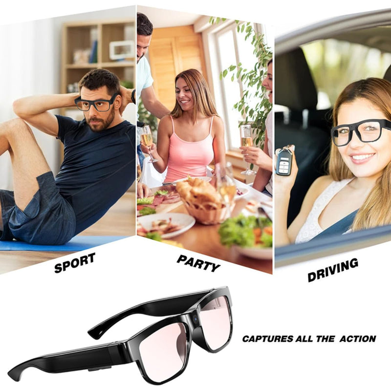 Camera Glasses Smart Video Glasses with Camera Wearable Sports Eye Glasses Outdoor Recording Motorcycle Riding Hiking Built-in 32G Memory