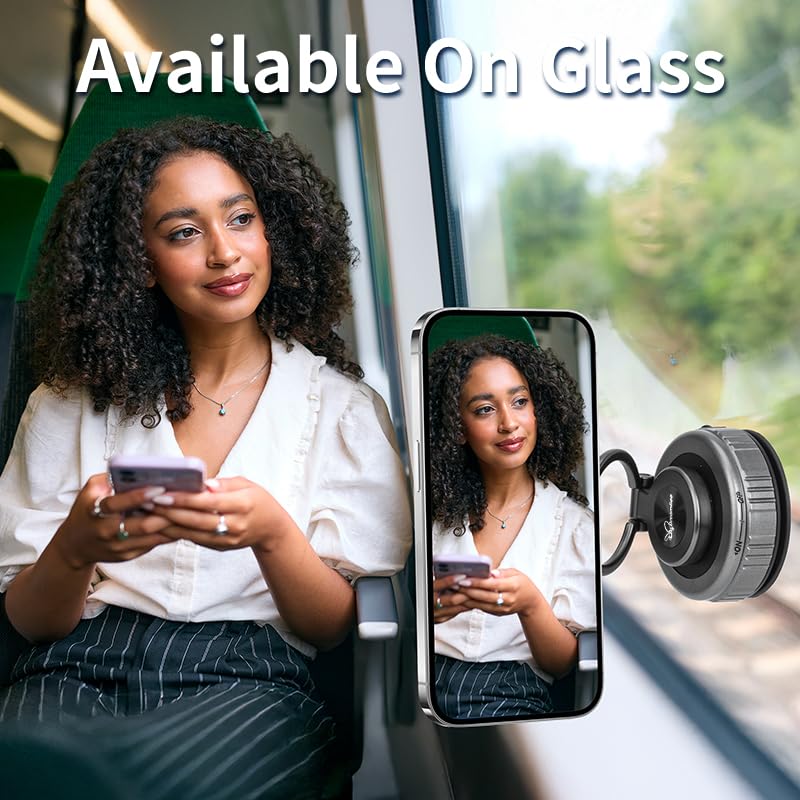 【Upgraded】 Vacuum Magnetic Suction Car Phone Holder, 360° Rotatable Suction Cup Phone Mount, for Smooth Surfaces; Compatible with iPhone/Android; Includes Magnetic Ring