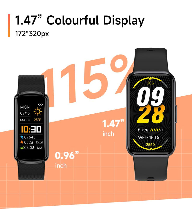 Fitness Trackers,Heart Rate Blood Oxygen Sleep Monitor,1.47‘’ OLED Display,Calorie Pedometer Steps Counter Activity watchs,Smart Band 24/7 Health Monitoring(Black) (DarkBLue) DarkBlue