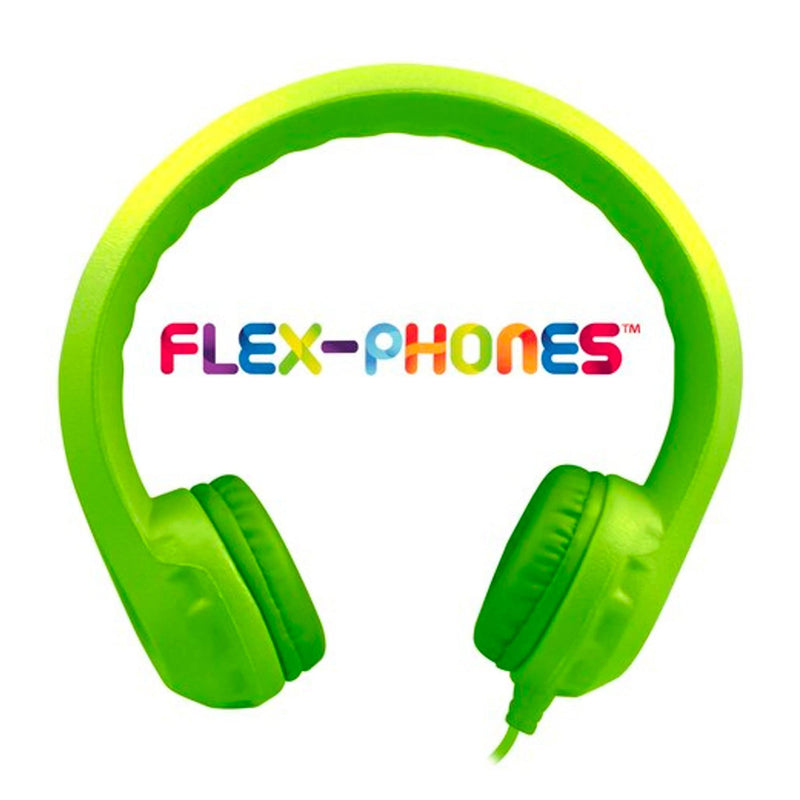 HamiltonBuhl Flex‑Phones Kids Foam Headphones – Durable EVA Foam, Volume‑Limited 85 dB, Chew‑Resistant Dura‑Cord, Safe BPA‑Free Design for Classroom Use – Green