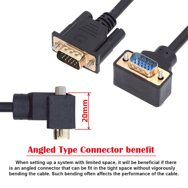 cablecc VGA RGB Male to Straight Male Extension Cable 3COAX+6C Up Angled 90 Degree for Monitor Projector Computer