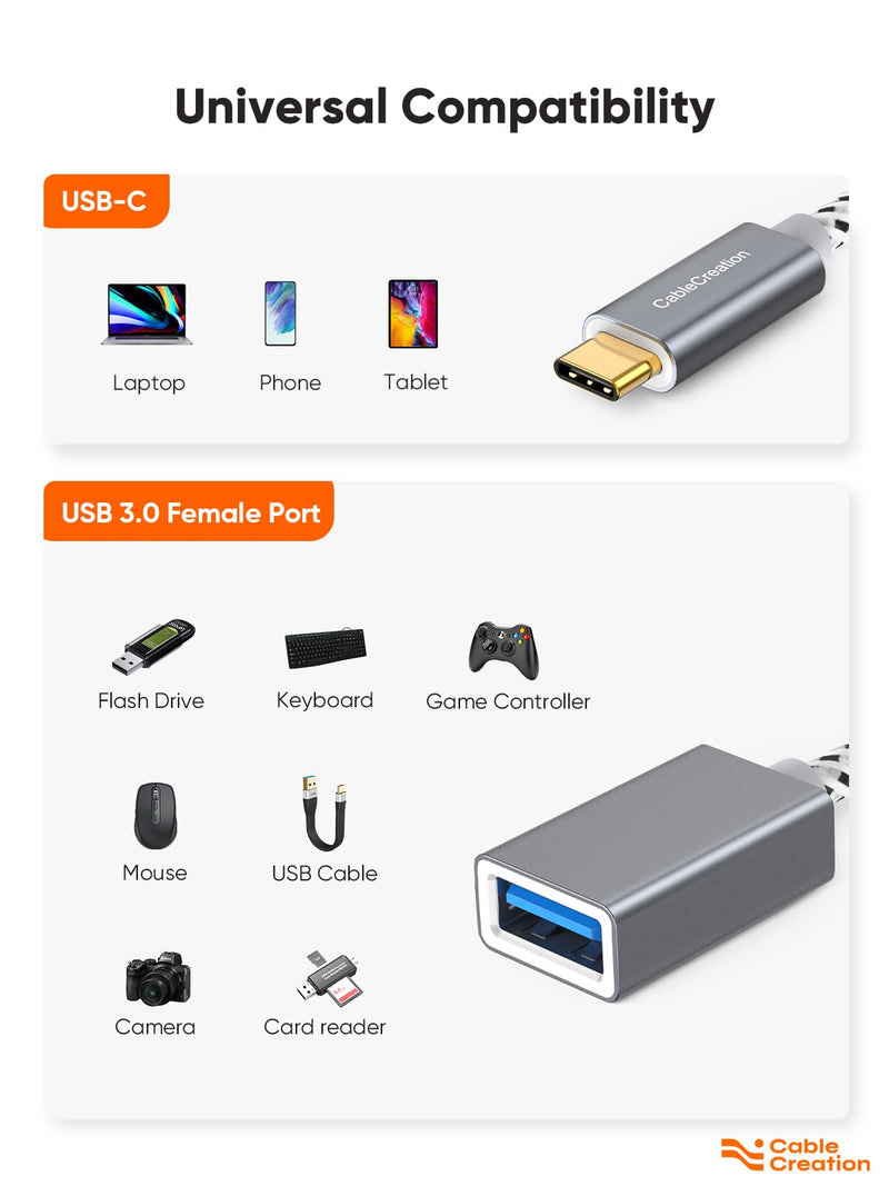 USB3.1 USB Female to USB C Adapter 0.5 FT, CableCreation USB C to USB A Female Adapter Cable OTG 5Gbps Data Female USB A to C Male for MacBook Pro Air XPS 15 Galaxy S22 Ultra S21 etc, 0.15m Space Gray