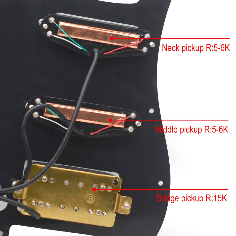 [AUSTRALIA] - SAPHUE SSH-Coil Splitting Electric Guitar Pickguard Two Mini Humbucker + ONE Humbucker(9K/9K/15K)+Silence Switch Loaded Prewired Scratchplate (Black) Black+Zebra 
