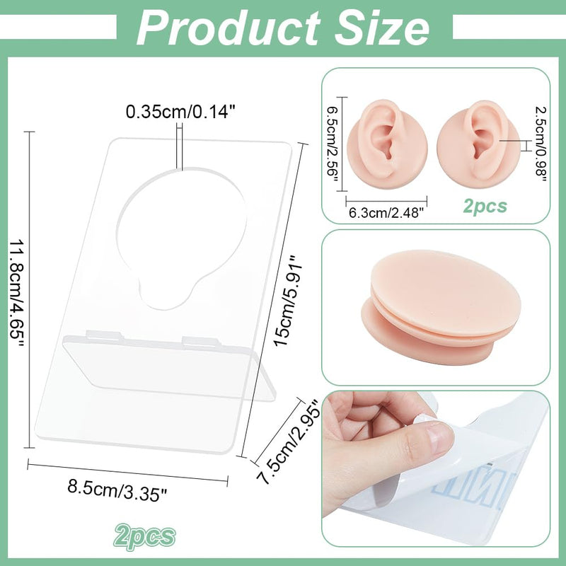 nbeads Set of 2 Silicone Ear Model with Acrylic Stand, Left and Right Flexible Model Piercing Practice Realistic Soft Ear Shape for Jewellery Display Acupuncture Mannequin Teaching