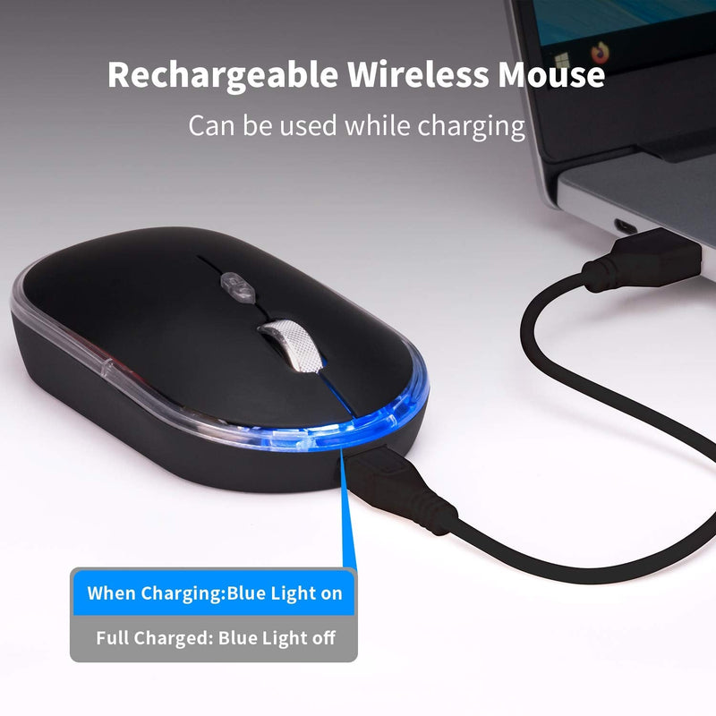 Wireless Backlit Mouse LED Silent Rechargeable Battery with Optical Backlight Switch Compatible Mac Windows 7/8/10 for PC Laptop(Black) black
