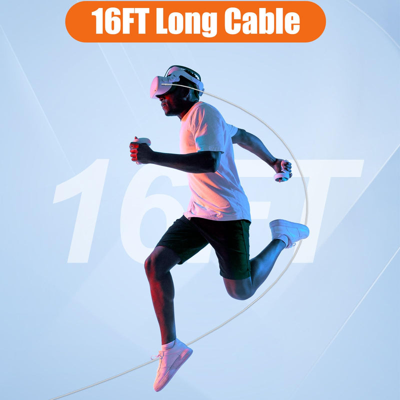 16FT Right Angle USB C Cable for Meta Oculus Quest 3 2 Pro Pico 4 VR Link Cable,USB 3.0 High Speed PC Data Transfer Long Extention Cord for Virtual Reality Headset to PC Steam Gaming Accessories White