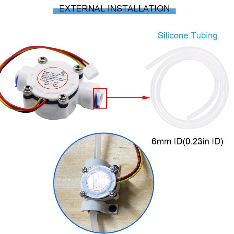 Youmile G1/4" Quick Connect Hall Effect Sensor Water Flow Sensor YF-S402B 0.3-10L/min Water Hall Effect Flow Sensor with Silicone Hose 6mm ID