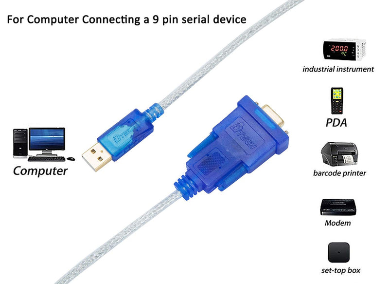 DTECH 6 Feet USB to RS232 DB9 Female Serial Adapter Cable Windows 11 10 8 7 Mac Linux Serial to USB 2.0 (PL2303 Chip) 6ft RS233 cable