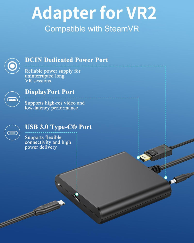 [AUSTRALIA] - PC Adapter for VR2 Headset, VR2 to PC Converter for SteamVR Gaming on Windows, Stable Signal, Durable Aluminum Alloy Housing 