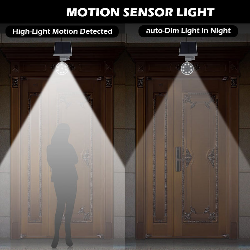 [AUSTRALIA] - Solar Motion Sensor Lights Outdoor 9-Watt(110W Equ.) 1400-Lumen Aluminum Solar Motion Spotlights Flood Security for Outside Garden Driveway Garage Home, 2-Year 100% FREE Warranty Guarantee(White) White 