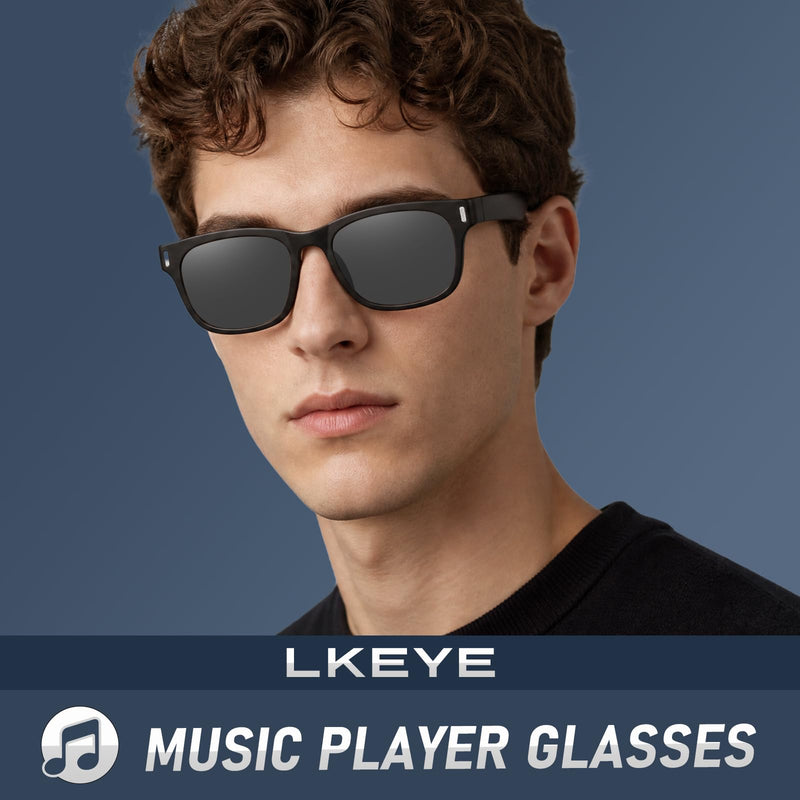 LKEYE Smart Glasses Audio Sunglasses Wireless Music Speaker,Blue Light Open Ear Glasses Indoor/Outdoor,Voice Control,Unisex Gray Lens