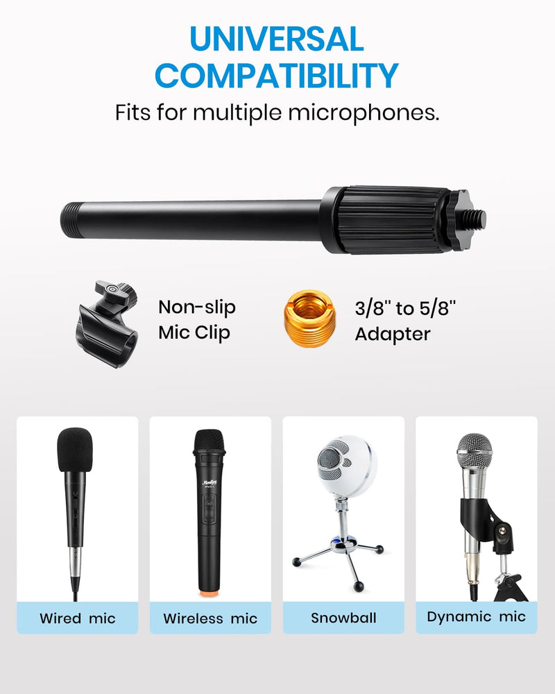 Moukey Mic Stand Desk Adjustable Tabletop Microphone Stand with Non-Slip Mic Clip, Short Table Mic Stand with Gear Fixing, Boom Arm, 3/8" and 5/8" Adapter, MMs-5