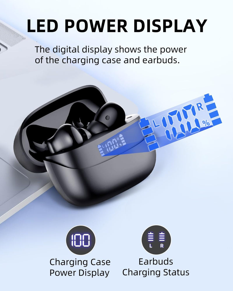 A8 PRO Wireless Earbuds with Deep Bass Clear Call, Bluetooth Ear Buds & in-Ear Headphones, IPX7 Waterproof Wireless Earphones, 36Hrs Playtime Compatible with Samsung TV Phone Android Inky