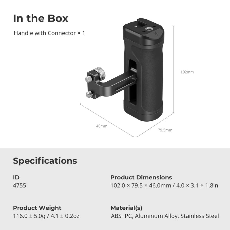 SmallRig Mini Side Handle for 1/4"-20 Threaded Holes, Camera Cage Handle for Left or Right Hand, Up and Down Adjustable, with Built-in Cold Shoe & Threaded Hole - 4755 Mini Screw Side Handle