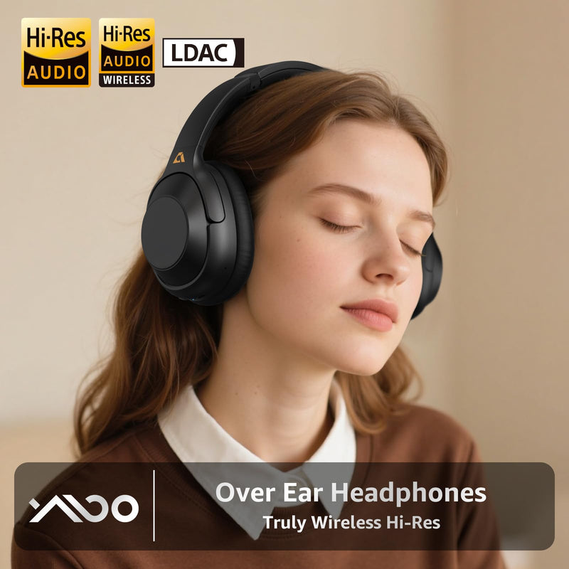 YMOO Active Noise Cancelling Headphones for Airplane Travel | LDAC Hi-Res Audio, Wired Wireless ANC, 100H Playtime Over Ear Headphones, Custom EQ via App, Bluetooth 6.0 Headset for All