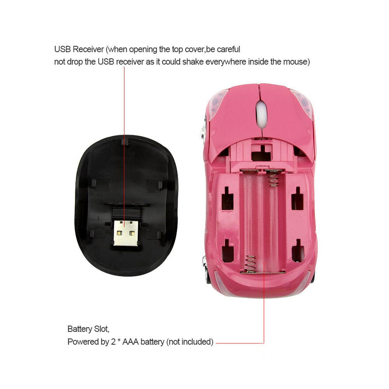 Cool 3D Sport Car Shape Mouse 2.4GHz Wireless Mouse Optical Ergonomic Gaming Mice Mini Small Office Mouse with USB Receiver for PC Laptop Computer for Kids Girls,1600DPI 3 Buttons(Pink) pink