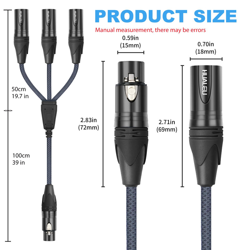 5FT XLR 1 Female to 3 Male Y Splitter Cable,3 Way XLR Splitter Balance 1 Female to 3 Male Audio Cable for Mixer Microphone-One Microphone Connects 3 interfaces 1 Pack 5Feet XLR 1 F To 3 M