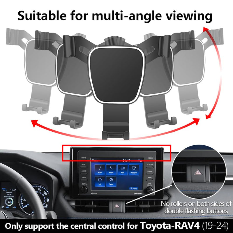 Car Phone Holder for 2019-2025 Toyota RAV4 LX XLE, Hybrid LE SE Woodland, Prime SE Auto Accessories Navigation Bracket Interior Decoration Mobile Cell Mount Case for RAV4 2019-2025（without air volume knob）