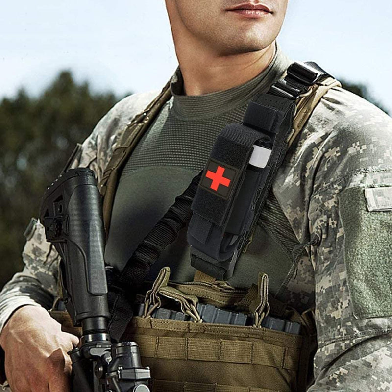 Tactical Molle Tourniquet Holder, Portable TQ Military First Aid Equipment Case & Trauma Medical Shear Pouch Black