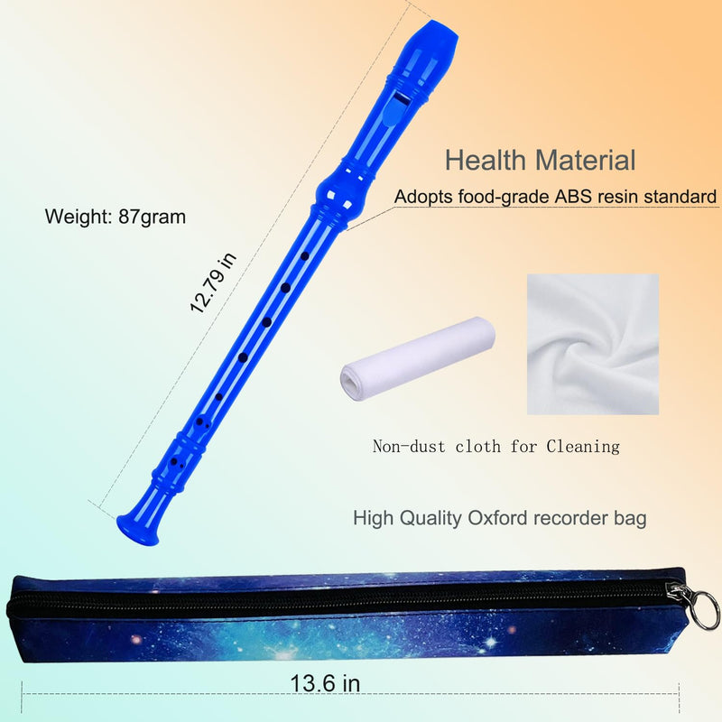 8 Holes Soprano Recorder with Cleaning Rod and Bag, Professional German Style C Key Recorder for Kids Beginners Students(Blue) Blue