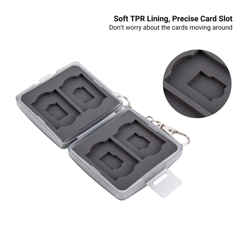 8 Slots Memory Card Case for 4 SD/SDHC/SDXC Cards and 4 Micro SD/TF Cards,Anti-Dust Crush Resistance,SD Card Case Small Micro SD Holder with Chain (Gray) Gray