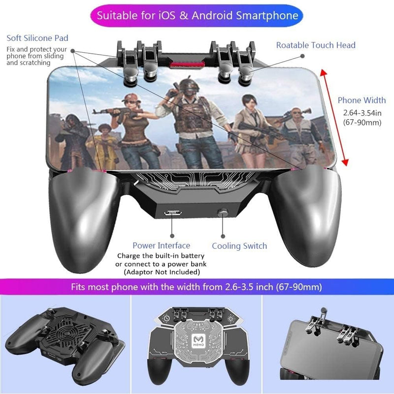 Mobile Game Controller Fast Cooling Phone Gamepad 4 Trigger 6 Finger Operation Grip 4000 mAh Built-in battery Rechargeable for iPhone, Samsung, Oneplus, Pixel, compatible with PUBG CoD Warzone Mobile