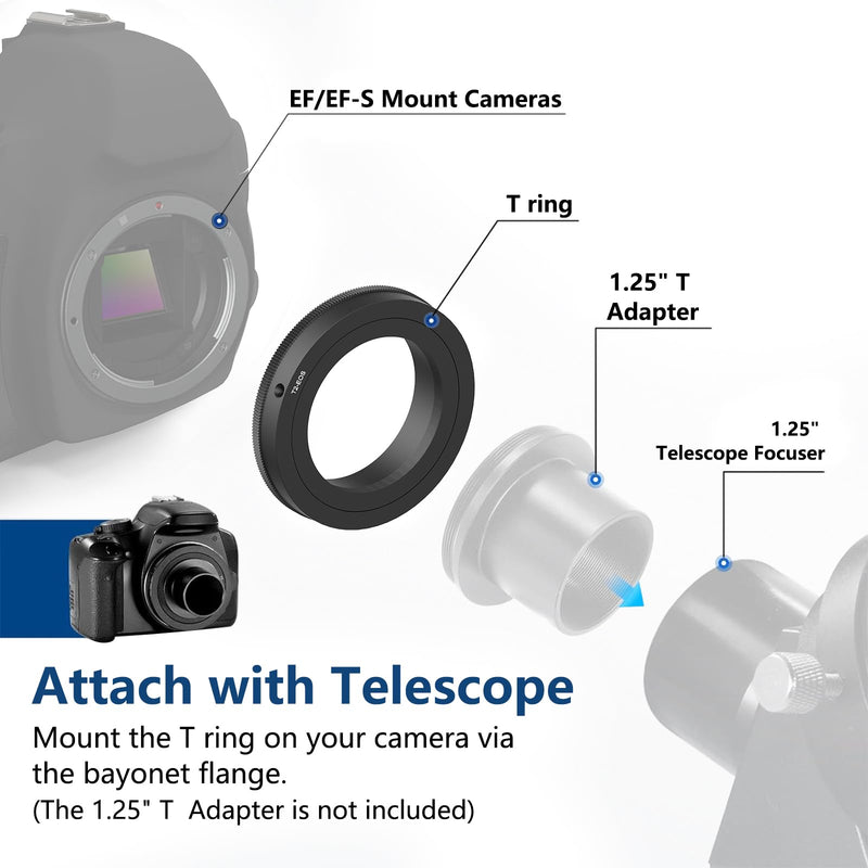 Lightdow T/T2 Mount Lens Adapter Ring for Canon EOS Rebel T3 T3i T4i T5 T5i T6 T6i T6s T7 T7i SL1 SL2 6D 7D 7D 60D 70D 77D 80D 5D II/III/IV DSLR Camera T2-Canon EF/EOS Mount