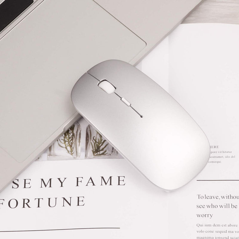 Ultra-Thin 2.4G Office Wireless Mouse Mute Charging Mouse Notebook Home Mouse with USB Receiver Compatible for Notebook, PC, Laptop, Computer, MacBook (Silver) Silver