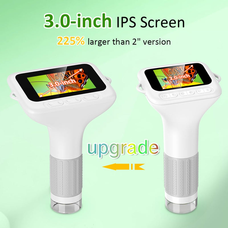 [AUSTRALIA] - 1000X Handheld Microscope for Kids, 3'' Digital Kids Microscope with Adjustable Light, Easter Pocket Portable Micro Scope, Stem Toys for Ages 5-7 8-12 Teen Boys and Girls Educational Gifts, White 3-inch 