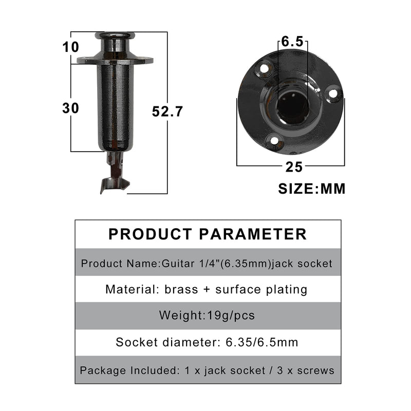 SAPHUE 6.35mm Acoustic Electric Guitar Bass Mono Endpin Output Jack Strap Button Jack Socket Black