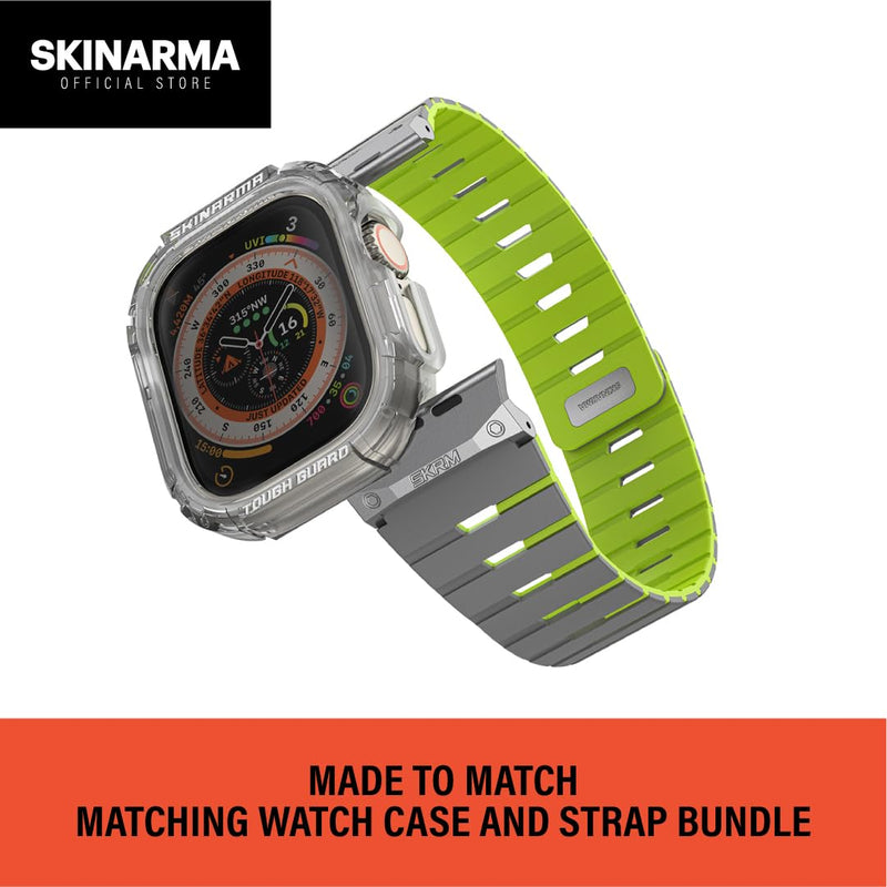 Skinarma SKRM GEMINI MAGNETIC WATCH STRAP + ATOM WATCH CASE compatible with Apple Watch 49 MM (Lime Green)