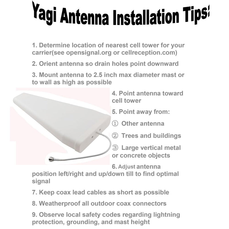 Wideband Directional Antenna 698-3800 MHz,11 dBi Yagi High Gain 3G/4G/ LTE/Wi-Fi Universal Fixed Mount Directional Antenna for Wilson Cellphone Amplifier/Cellular Signalbooster with N Female Connector